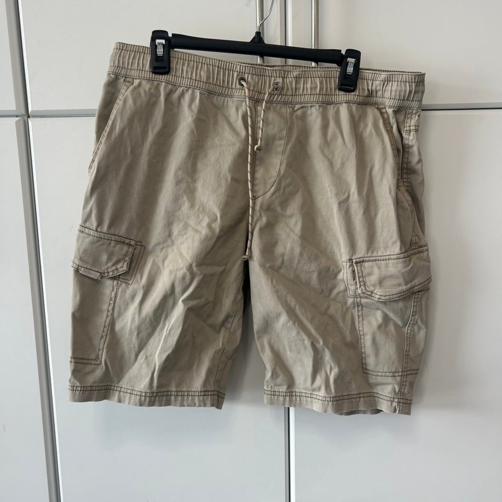 Unionbay Mens Tan Khaki Cargo Shorts Elastic Waist Drawstring Size XL 36-38